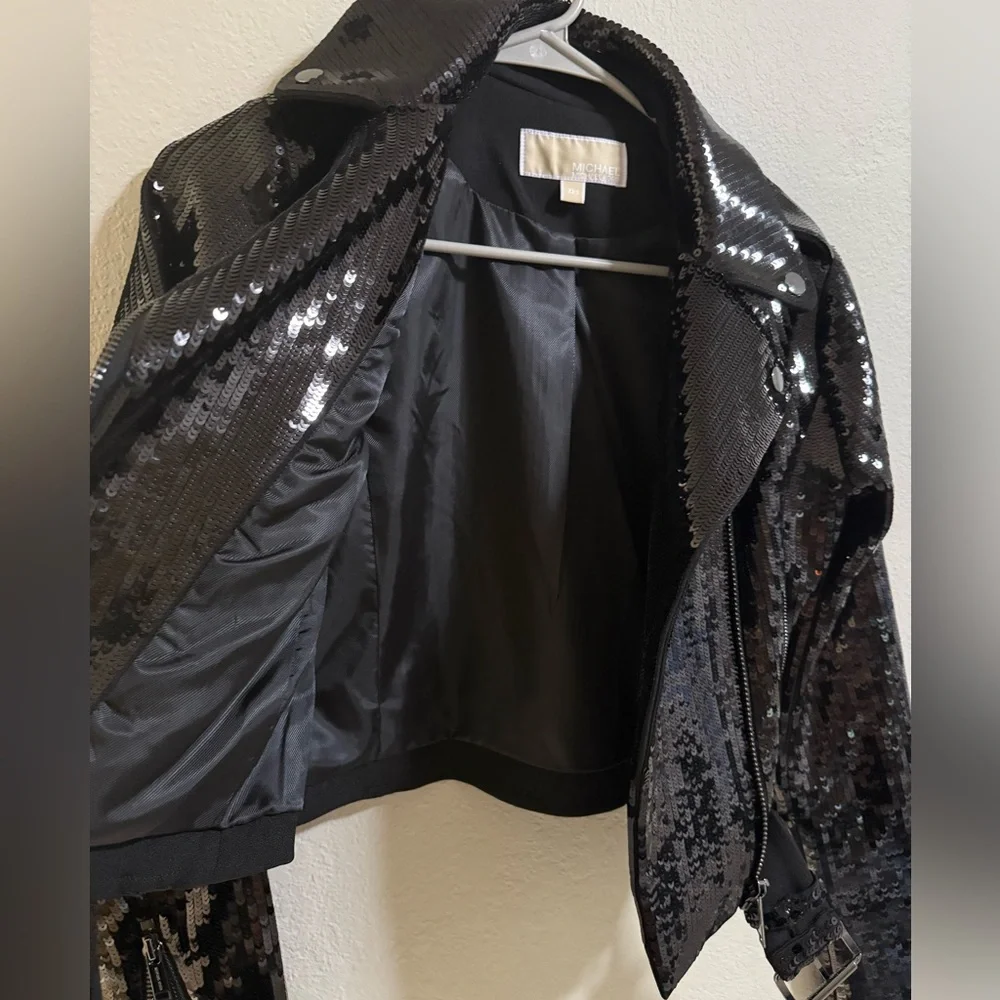 Michael Michael Kors Black Sequin Moto Jacket XXS